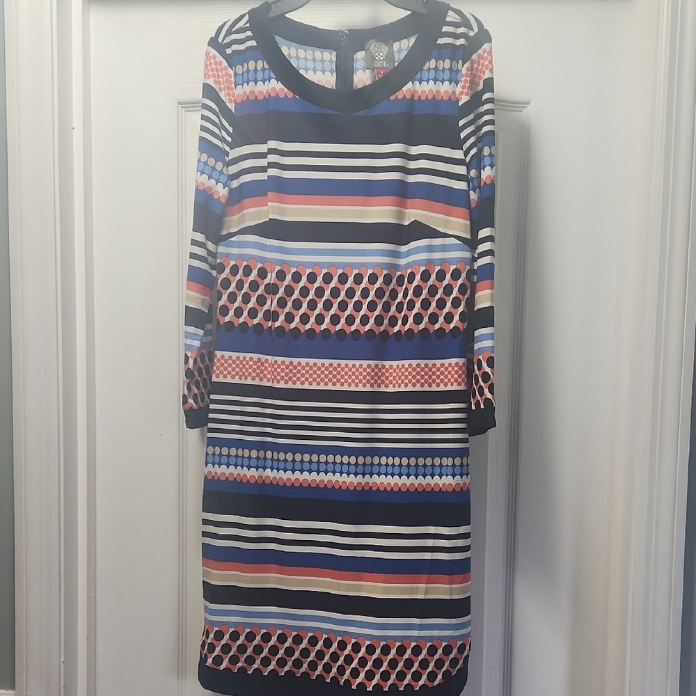 Vince Camuto Long Sleeve Striped Dress - Blue, Red, Black